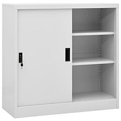 Office Cabinet With Sliding Door Light Gray 35.4"x15.7"x35.4" Steel - Grey