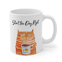 Start The Day Right Cat Holding Goldfish Coffee Tea Mug - One Size