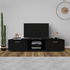 Black Tv Stand For 70 Inch Tv Stands, Media Console Entertainment Center Television Table, 2 Storage Cabinet With Open Shelves For Living Room Bedroom - Black