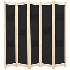 5-panel Room Divider Black 78.7"x66.9"x1.6" Fabric - Black