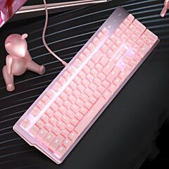 Pink Real Mechanical Keyboard And Mouse Set For Girls E-sports Games Dedicated Wired Green Axis Red Axis - Pink