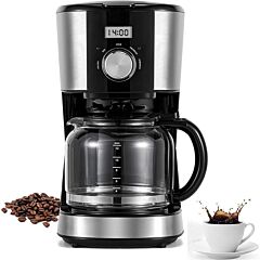 12cup Stainless Steel Programmable Coffee Machines W Timer And Strength Control - Black 39.6*28.6*22.6cm