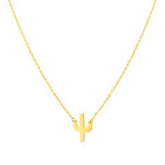 14K Yellow Gold Necklace with Cactus
