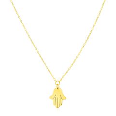 14K Yellow Gold Hand of Hamsa Necklace