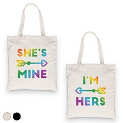 LGBT She's Mine I'm Hers Rainbow BFF Matching Canvas Bags