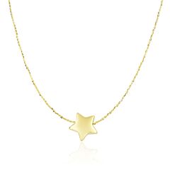 14k Yellow Gold Necklace with Shiny Puffed Sliding Star Charm