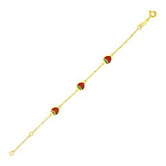 14k Yellow Gold 5 1/2 inch Childrens Bracelet with Enameled Strawberries