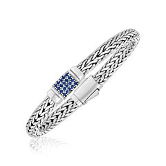 Sterling Silver Weave Motif Bracelet with Blue Sapphire Embellishments