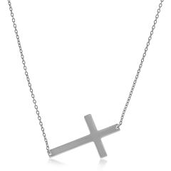 14k White Gold Plain Cross Motif Necklace
