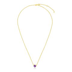 14k Yellow Gold 17 inch Necklace with Round Amethyst