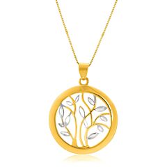 14k Two-Tone Gold Pendant with an Open Round Tree Design