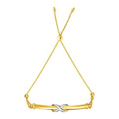 Adjustable Friendship Bracelet with Infinity Motif in 14k Yellow and White Gold
