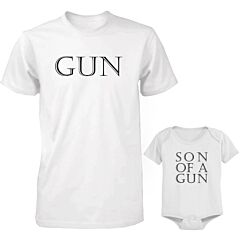 Daddy and Baby Matching White T-Shirt / Bodysuit Combo - Gun and Son of A Gun