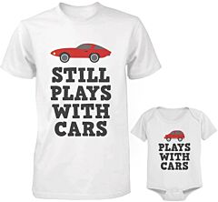 Daddy and Baby Matching White T-Shirt / Bodysuit Combo - Plays With Cars