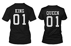 King 01 and Queen 01 Back Print Couple Matching T-Shirts Valentine's Day Gifts Ideas