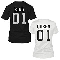 King 01 And Queen 01 Matching Black And White Back Print Couple T-Shirts