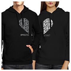 Opposites Attract Male Female Symbols Matching Couple Black Hoodie