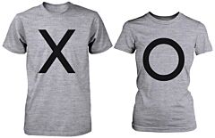 X O Couple Shirt His and Hers Tees Set XO T-shirt Short Sleeve Heather Grey