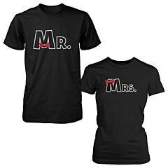 Mr and Mrs Ribbon Couple T-shirts Cute Matching Couple Tee Wedding Gifts Ideas