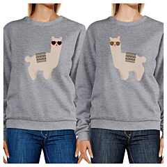 Llamas With Sunglasses BFF Matching Grey Sweatshirts