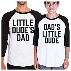 Little Dude Funny Matching Baseball Tees Gifts For Dad and Baby Boy