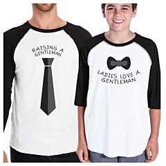Raising A Gentleman Ladies Love A Gentleman Dad and Kid Matching Black And White Baseball Shirts