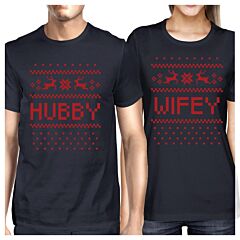 Pixel Nordic Hubby And Wifey Matching Couple Navy Shirts