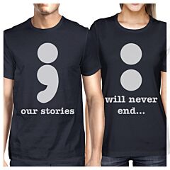Our Stories Will Never End Matching Couple Navy Shirts