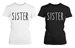 Cute Matching Graphic Shirts for Sisters Black and White Cotton T-shirts