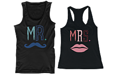 Mr Mustache and Mrs Lips Couple Tank Tops Cute Matching Tanks for Couples