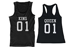 King 01 Queen 01 Couple Tank Tops Matching Tanks Summer Vacation Tee