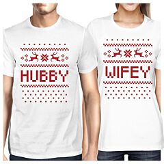 Pixel Nordic Hubby And Wifey Matching Couple White Shirts