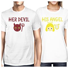 Her Devil His Angel Matching Couple White Shirts