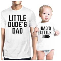 Little Dude White Funny Design Matching Outfit For Dad and Baby Boy