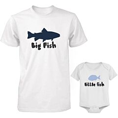 Big Fish and Little Fish Dad and Baby Matching Top Set Parent Shirts Infant Onesies
