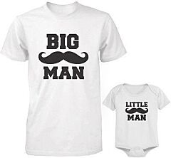 Dad and Baby Matching White T-Shirt and Bodysuit Set - Big Man and Little Man