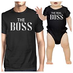 The Real Boss Black Funny Design Dad and Baby Boy Matching Outfits