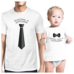 Raising A Gentleman Ladies Love A Gentleman Dad and Baby Matching White Shirt