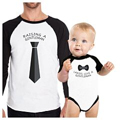 Raising A Gentleman Ladies Love A Gentleman Dad and Baby Matching Black And White Baseball Shirts