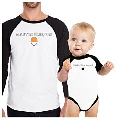 Master Builder Demolition Expert Dad and Baby Matching Black And White Baseball Shirts