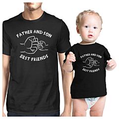 Father And Son Best Friends Fist Pound Dad and Baby Matching Black Shirt