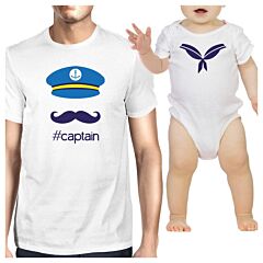 My Captain White Cute Design Dad Baby Boy Matching Shirts Dad Gifts