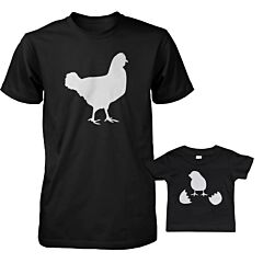 Funny Chicken and Little Chick Matching Dad Shirt and Baby Shirt