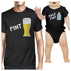 Pint Beer Half Pint Milk Dad and Baby Matching Black Shirts