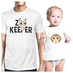 Zoo Keeper Monkey Dad and Baby Matching White Shirt