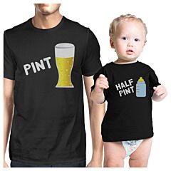 Pint Beer Half Pint Milk Dad and Baby Matching Black Shirt