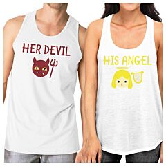Her Devil His Angel Matching Couple White Tank Tops