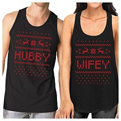 Pixel Nordic Hubby And Wifey Matching Couple Black Tank Tops
