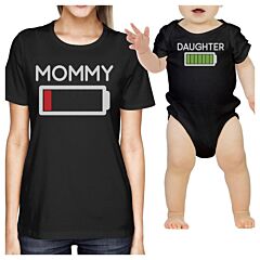 Mommy &amp; Daughter Battery Black Mom and Baby Girl Matching T Shirt