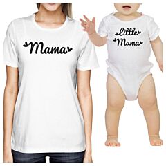 Mama &amp; Little Mama White Mom and Baby Girl Couple T Shirt Bodysuit